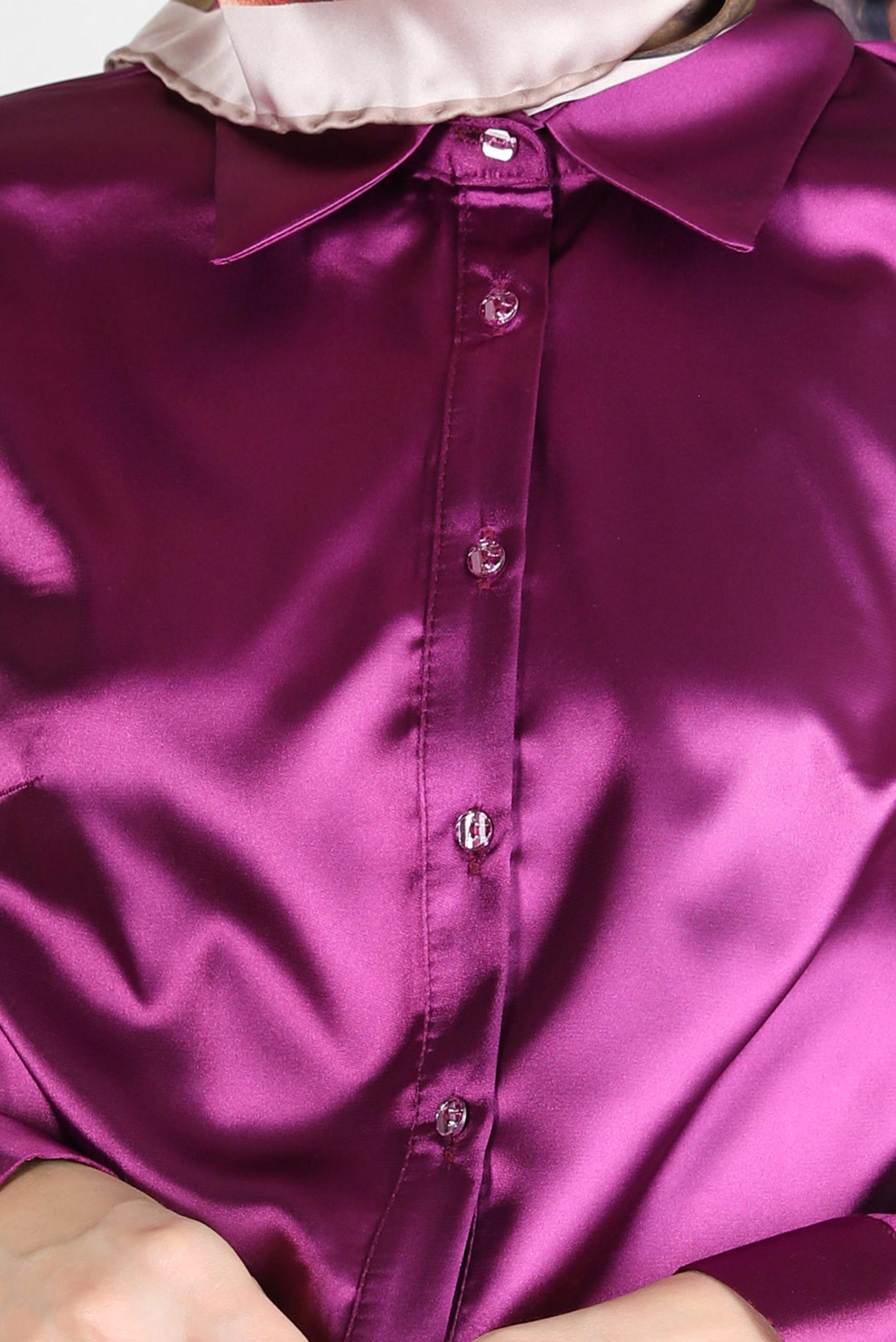 Tesettür giyim MOR DÜĞMELİ SATEN BLUZ 43755